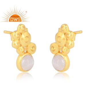 Pendientes de Plata de Ley 925 chapados en oro de 18 quilates con piedras preciosas de Luna arcoíris naturales, joyería fina Demi fabricada - Product Image 3