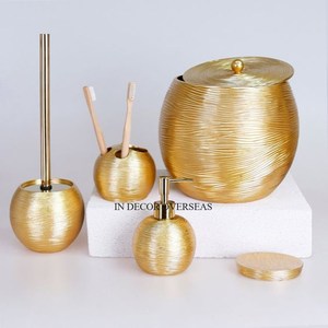 Distributeur de savon en métal plaqué or de haute qualité, porte-serviettes en papier et support luxueux ensemble de salle de bain complet - Product Image 5