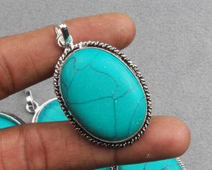 Collier pendentif turquoise créé en laboratoire fait à la main Unique forme mixte pierres précieuses superposition en argent Sterling plaqué or unisexe Hippie - Product Image 1