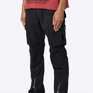 Pantalon Cargo évasé à la mode pour hommes Matériau durable et respirant Lavage de couleur Taille droite Plat pour tenue décontractée Entrejambe tombant - Product Image 2