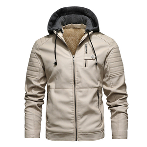 Chaqueta de cuero con capucha de felpa para hombre de otoño e invierno, cuello levantado, letra, transpirable, a prueba de viento, estilo callejero, Haus Industries - Product Image 5