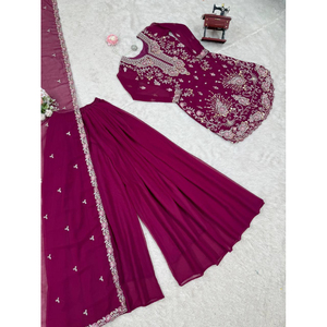Belle traditionnelle indienne pakistanaise fausse Georgette Kurti Shalwar Kameez ensemble moderne élégant vêtements prêt à porter nouveau vente en gros - Product Image 1