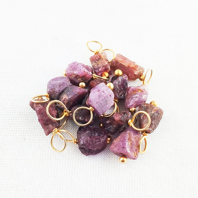 Raw Ruby Charms Natural Rough Ruby Birthstone 8-10mm Size 18K Gold Vermeil Sterling Silver Wire Wrapped Pendant Handmade Charm