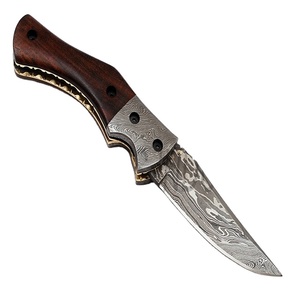 Couteau de poche pliant artisanal en acier Damas avec manche en bois de rose naturel (smk1207) - Product Image 1
