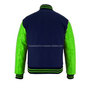 Nouvelle veste universitaire OEM 2026 en laine bleu roi avec manches en cuir vert pour homme – 100 % haute qualité, faible MOQ, vestes chauffantes sur mesure - Product Image 2
