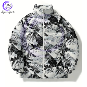 Ropa de invierno gruesa y cálida con cierre de cremallera Estilo informal Patrón a cuadros en blanco y negro Los hombres usan chaquetas acolchadas - Product Image 2