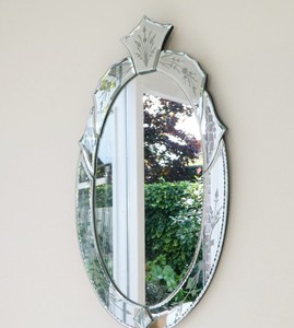 Vintage <b>Small</b> Oval Italian Murano <b>Mirror</b>, Venetian Ornate Beveled Wall <b>Mirror</b> - Product Image 2