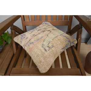 Beige Wool Kantha <b>Patchwork</b> Pillow 14x14 Inch Luxury Vintage Embroidered Fluffy Rustic <b>Throw</b> Pillow for Floor Use - Product Image 4