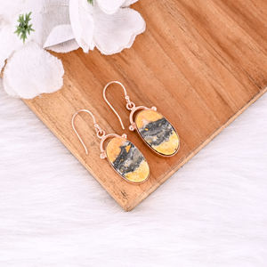 ต่างหูทองเหลืองสำหรับผู้หญิงต่างหูแจสเปอร์พลอยบัมเบิลบีดีไซน์ตามสั่ง - Product Image 3