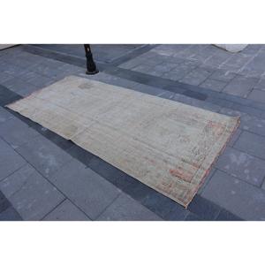 พรมวินเทจสไตล์ตุรกี ขนาด 3.8x8.6 ฟุต พรมขนสัตว์ลายตารางสีเทาแดง - Product Image 1