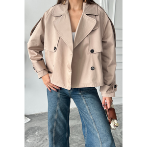 Gabardina estilo boyfriend para mujer CROP, color beige - Product Image 2
