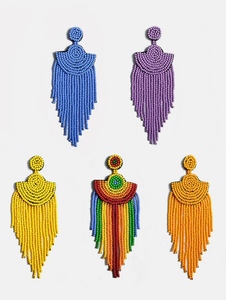 ต่างหูห้อยลูกปัดหลากสีสีสีงาช้างคลาสสิกสไตล์ยาว - Product Image 3