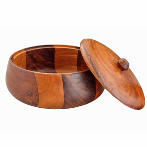 Top Selling Sustainable Wooden <b>Serving</b> <b>Bowl</b> <b>with</b> <b>Lid</b> Unique Shape and Great Polish Various Shades from HHO in India - Product Image 2
