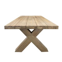Table à manger rectangulaire en teck recyclé de style moderne et antique Exander, pieds croisés, style farmhouse, mobilier de restaurant en bois