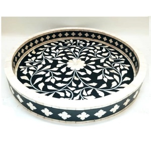 Plateau de service en bois avec incrustation d'os, forme arrondie, pour la maison, l'hôtel, le restaurant, la vaisselle, les plats, le service - Product Image 6