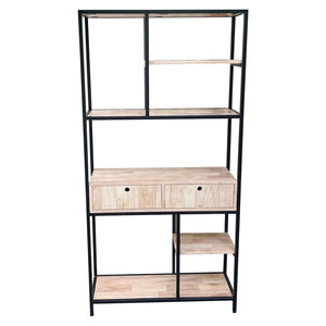 Industrial Style Iron Frame Living Room Furniture Decorative Shelf with Drawers Rubber Wood KS68128 - Product Image 2