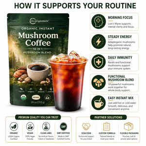 Café de Hongos 10 en 1, Instantáneo, Cordyceps, Reishi, Chaga, Energía, Concentración, Apoyo Inmunológico, Pre y Post Entrenamiento, Suplemento Dietético, a Granel - Product Image 5