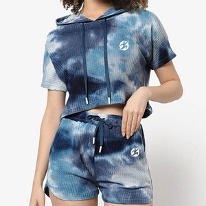 <b>Women's</b> Activewear Gym Clothing Solid Lace Hoodie Shorts Set 100% Cotton Customized Size Two Piece Outfit <b>for</b> Everyday Comfort - Product Image 1