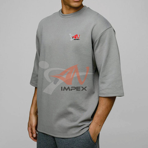 T-shirt unisexe surdimensionné en gros de 300 grammes pour hommes, coton confortable, col rond, manches courtes, avec étiquette sans étiquette - Product Image 3