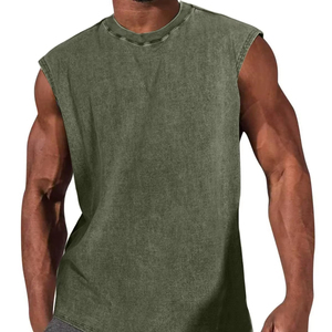 Débardeur pour homme de haute qualité, couleur vert olive, délavé à l'acide, design personnalisé, respirant, grande taille, débardeur de sport pour homme, débardeur de gym par Bearfit - Product Image 1