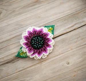 Ethnic Sunflower beaded <b>barrette</b>, Indigenous <b>hair</b> clip, Mayan <b>hair</b> accessory, beaded flowers, Big beaded <b>hair</b> <b>barrette</b> - Product Image 1