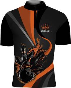 Maillots de bowling respirants et écologiques à col zippé avec graphiques sublimés personnalisés, service OEM pour clubs et ligues - Product Image 4