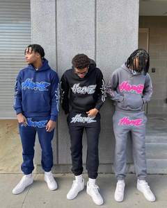 2025 personalizado 2 uds Sudadera con capucha Jogger conjunto desgastado bordado parche pesado algodón pesado polar ecológico invierno pantalones acampanados - Product Image 5