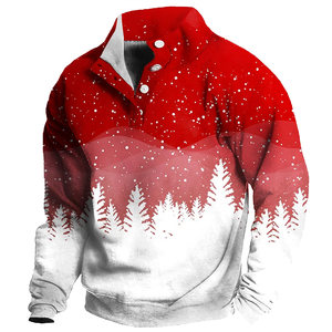 Sudadera de Hombre con Cierre de Cremallera, Estampado de Bosque Nevado Rojo y Blanco, Corte Regular, Ropa Casual de Invierno, Tejido de Poliéster Sublimado - Product Image 1