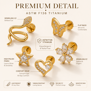 Orecchini <span class=keywords><strong>Piercing</strong></span> in <span class=keywords><strong>Titanio</strong></span> F136 con Zirconi CZ, Filettatura Interna, per Trago e Cartilagine, con Base Piatta, Gioielli per il Corpo - Product Image 3