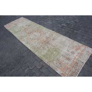 Vintage Rug, 3.1x10.3 ft <b>Runner</b> Rug, <b>Green</b> Brown Wool Rug - Product Image 2