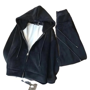 Jogging costume femmes hiver velours épais fermeture éclair veste sport loisirs lâche coréen solide pull pantalon survêtement - Product Image 4