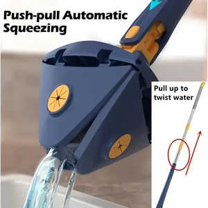 Ensemble de serpillères rotatives triangulaires 360° avec long manche, lavage et essorage mains libres, nettoyage humide et sec double usage avec motif rectangulaire - Product Image 4