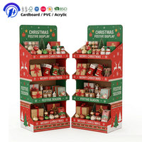 Support d'affichage au sol en carton ondulé personnalisé à 4 niveaux pour Noël, étagère promotionnelle en papier pour la vente au détail des fêtes