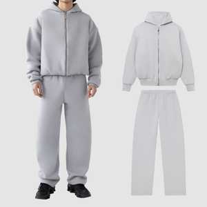 Unisex Heavyweight Casual Breathable Tracksuit 340g Polyester/Cotton Regular <b>Zip</b> Hoodies Jogger Set Streetwear Custom Design - Product Image 4