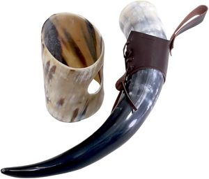 HF CRAFT Cuerno para beber de ágata genuina seguro para los alimentos, cuerno para beber vikingo con soporte de cuero para boda, hogar, hotel - Product Image 1