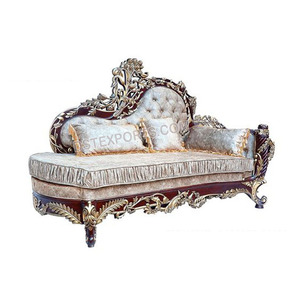 Chaise barroco de madera de teca de estilo europeo, chaise italiano de madera maciza para sala de estar Royallook, Deewan de madera tallada a mano para el hogar - Product Image 1