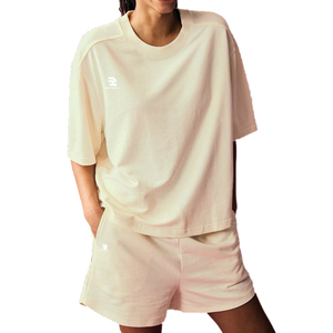 Camisetas cuadradas de gran tamaño para mujer, conjuntos de pantalones cortos, ropa de calle de verano, camiseta cuadrada con hombros caídos, conjuntos de pantalones cortos de algodón 100% para mujer - Product Image 1