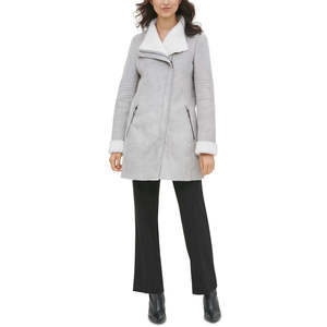 Cappotto Lungo in Finta Pelliccia di Volpe Argento per Donna Calvin Klein, Decorato con Bottoni e Motivo Stampato, Stile Vintage - Product Image 1