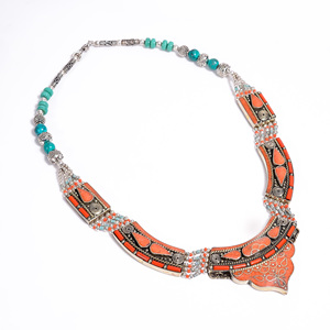 Collar de piedras preciosas de Coral turquesa Natural, collar antiguo de plata tibetana Nepali, joyería al por mayor - Product Image 3