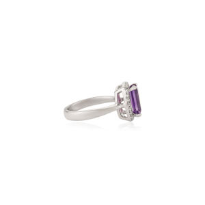Anillo único hecho a mano de plata de ley 925 con amatista natural de corte esmeralda de 2.7 CT, engaste de halo con puntas, regalo para ella. - Product Image 5