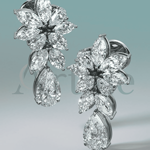 Pendientes Largos de Plata de Ley S925 con Baño de Oro de 14K, Estilo Étnico Coreano, Cristal Cultivado en Laboratorio con Corte Marquesa y Hojas de Diamante - Product Image 1