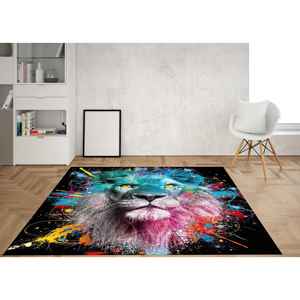 Tapis Lion Coloré : Art Abstrait de la Jungle, Tapis Moderne, Tapis Doux à Poils Longs - Product Image 3