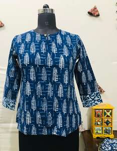 Elegant Womens Summer Wear Indigo Printed Casual Tops - Product Image 2