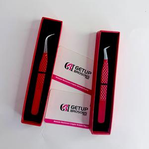 GETUP BROSONS IMPEX Russian Volume Eyelash Tweezers Stainless Steel Curved Silver Tip Anti-Magnetic Anti-Static Perfect Grip - Product Image 1