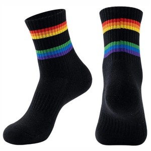 Custom Made <b>Black</b> Rainbow Stripe <b>Ankle</b> <b>Socks</b> Knitted Casual Spandex Cotton Breathable Toddler <b>Socks</b> Spring Style - Product Image 1