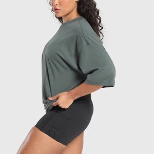 Vente en gros 100% coton vêtements pour femmes personnalisé graphique dames t-shirt couleur unie surdimensionné goutte épaule streetwear femmes t-shirt - Product Image 5