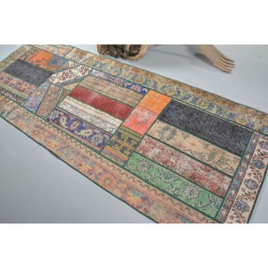 พรมตุรกีโบราณสีเบจโบฮีเมียนขนาดใหญ่3.3x8.9ฟุตผ้าขนสัตว์ด้านหลังลวดลายแอบสแตรกต์พรมปูพื้นในห้องดีไซน์โถงทางเดินทรงสี่เหลี่ยมผืนผ้า - Product Image 4