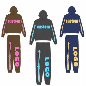 Custom Screen Print Logo Track Suits French Terry Hoodie Set Men's <b>Blank</b> Heavy <b>Weight</b> Thick Fleece Cotton Oversized Sweatsuit - Product Image 1