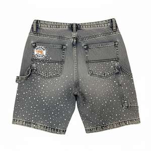 Shorts Vaqueros Personalizados 2025, Estilo Holgado, Lavado Ácido, con Cristales de Diamante, Estilo Urbano, con Pedrería, para Hombre - Product Image 2