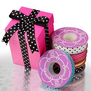 Ruban en gros-grain à pois floraux imprimé en polyester pour emballage cadeau, décoration de mariage et de Noël, pour anniversaires - Product Image 1